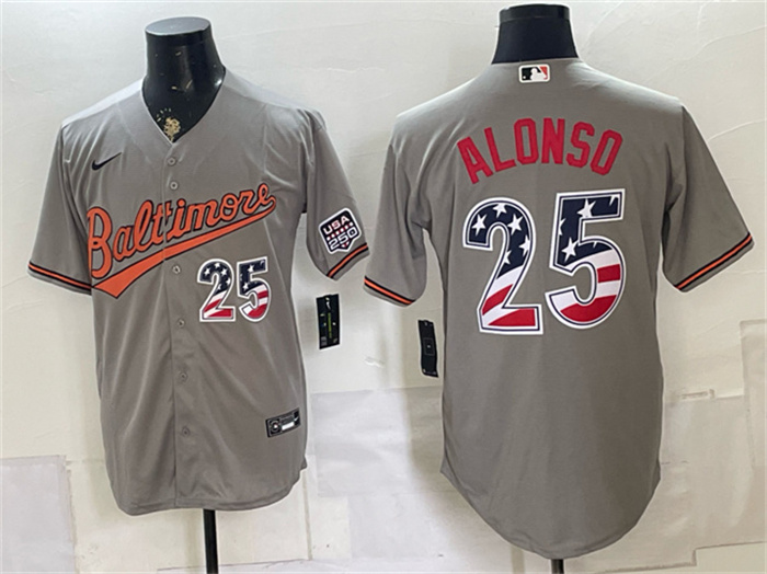Men's Baltimore Orioles #25 Pete Alonso Grey USA 250 Fourth of July Home Stitched Baseball Jersey
